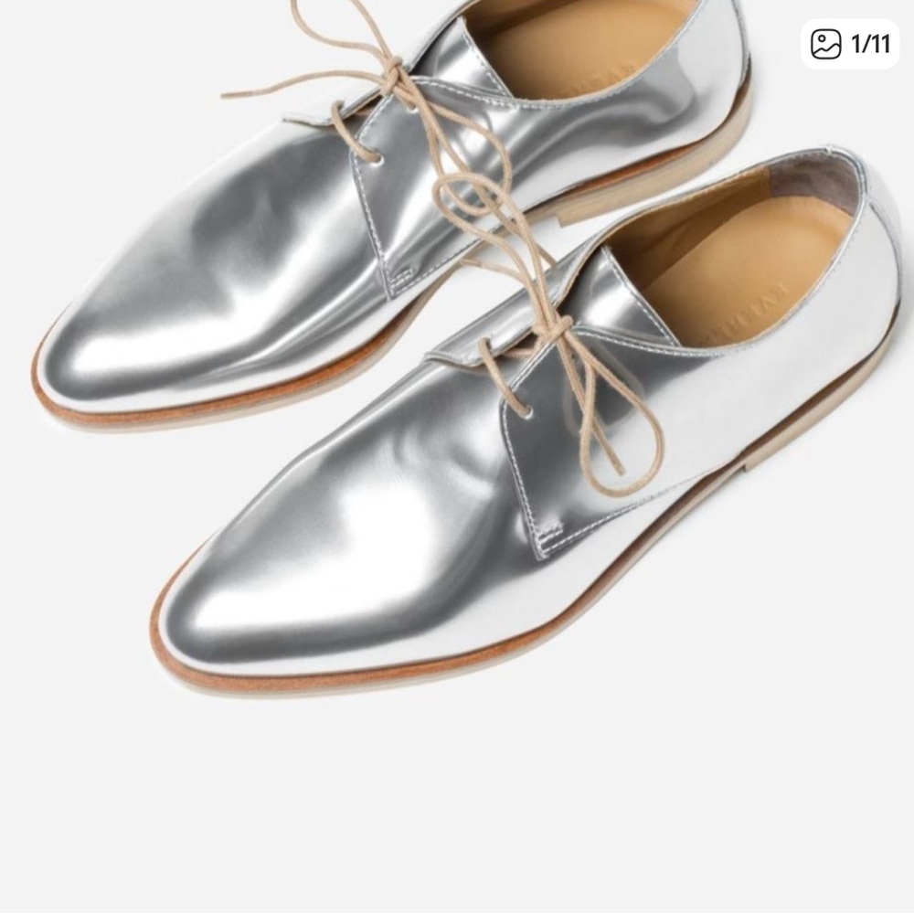 Everlane Women’s Silver Metallic‎ E2 Modern Oxford Dress Shoe Preppy 8.5